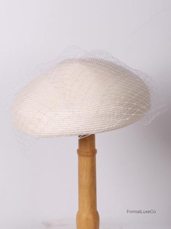 Elegant Bridal Straw Fascinator Hat with Veil Church Tea Party Headpiece main image 6